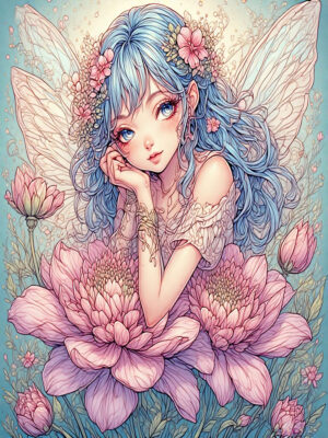 Cute Sleeping Fairy In A Flower Coloring Book (48 Pages)