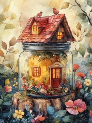 Fairy House In Jar Coloring Book (53 Pages)