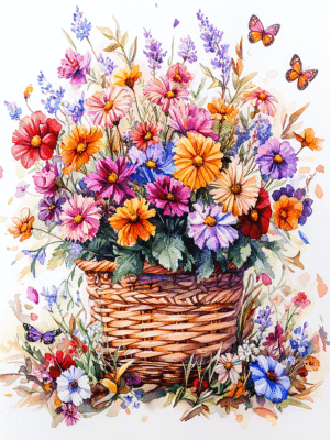 Flowers Basket Coloring Book (52 Pages)