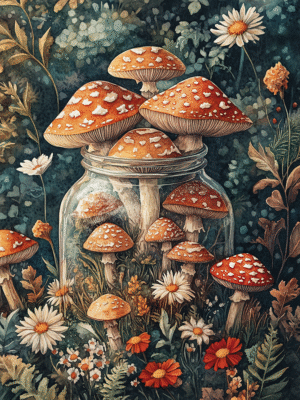 Mushroom Forest In A Jar Coloring Book (50 Pages)